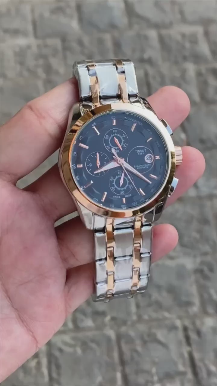 TISSOT TCLASSIC CHRONOGRAPH A BLACK DIAL AND TWO-TONE STAINLESS STEEL AND ROSE GOLD BRACELET