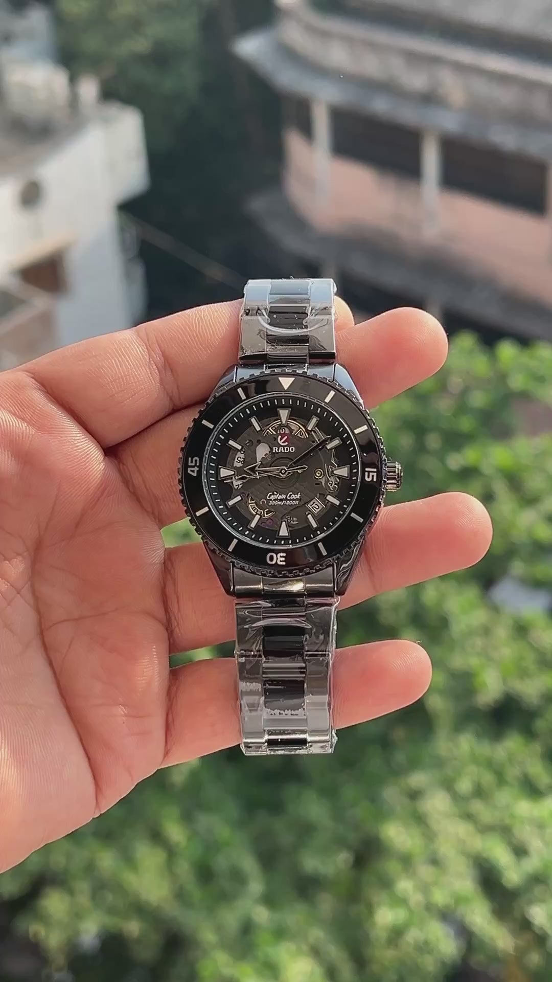 RADO CAPTAIN COOK BLACK PREMIUM SWIFT MOVEMENT BACK OPEN