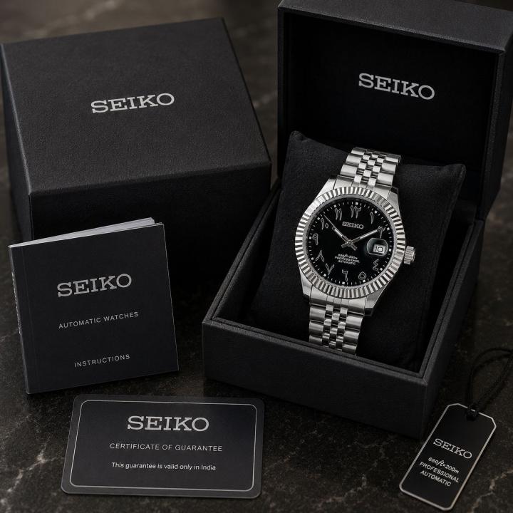 SEIKO MOD DATE JUST BLACK ARABIC DIAL 674