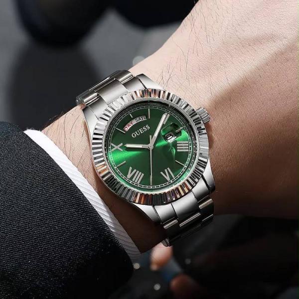 Guess  Day Date Men Silver Green