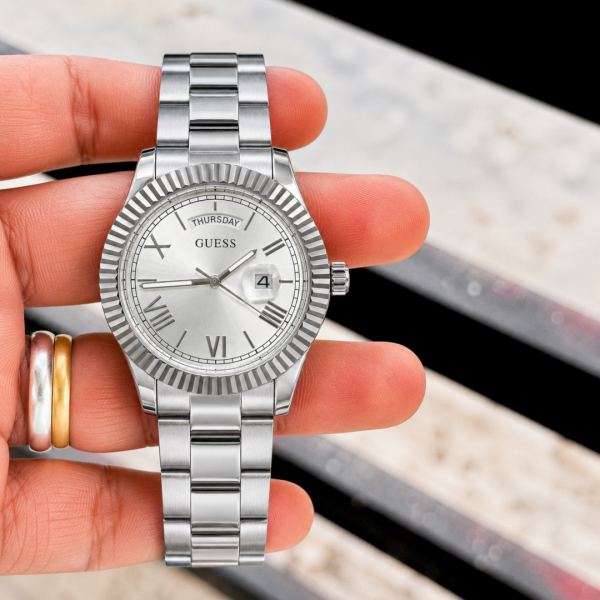 Guess Day Date Men Silver White