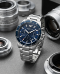 Emporio Armani 100Meter Chronograph Silver-Blue