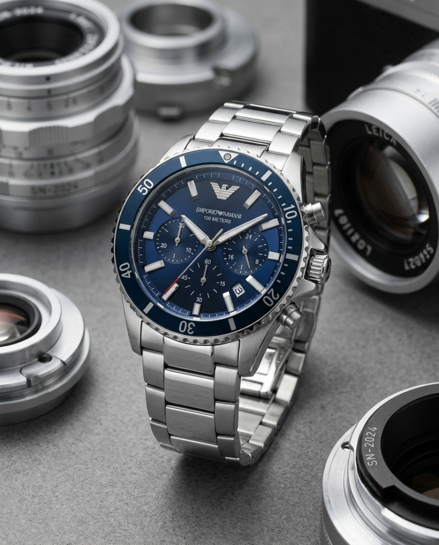 Emporio Armani 100Meter Chronograph Silver-Blue