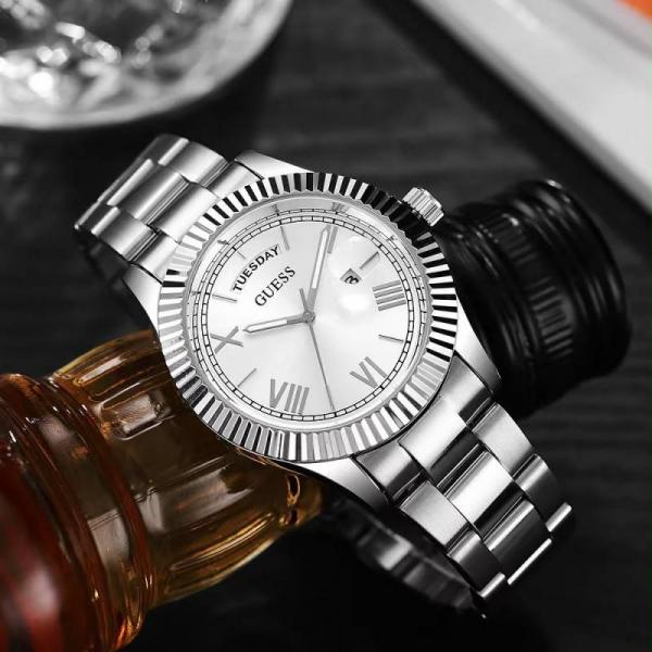 Guess Day Date Men Silver White