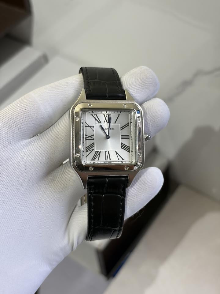 CARTIER SANTOS LEATHER BLACK SILVER PREMIUM LEATHER 864