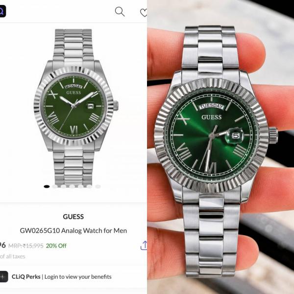 Guess  Day Date Men Silver Green