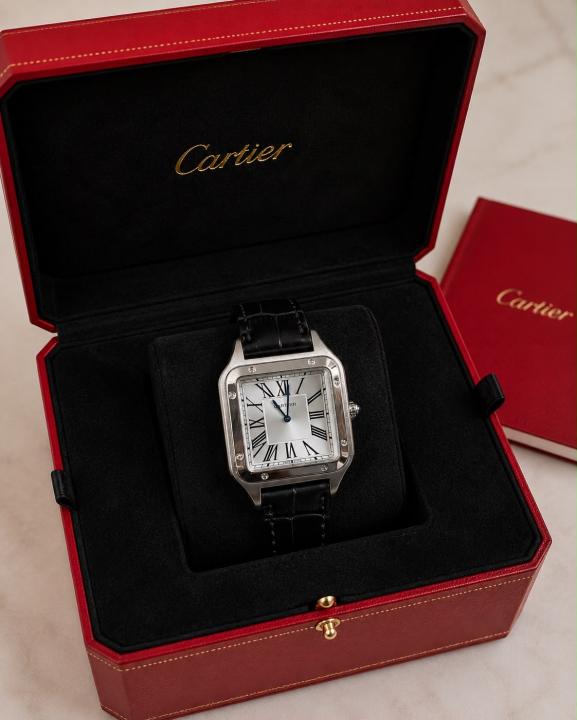 CARTIER SANTOS LEATHER BLACK SILVER PREMIUM LEATHER 864