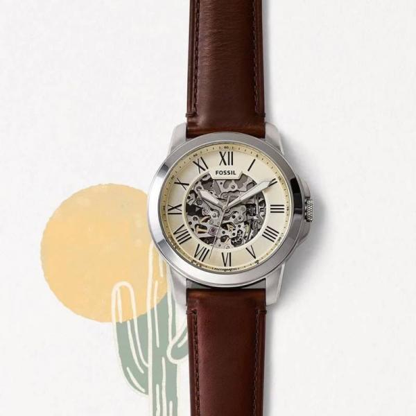 Fossiil Grant Automatic brown silver white