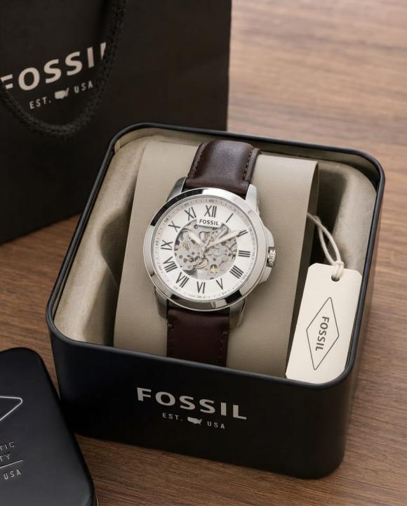 Fossiil Grant Automatic brown silver white