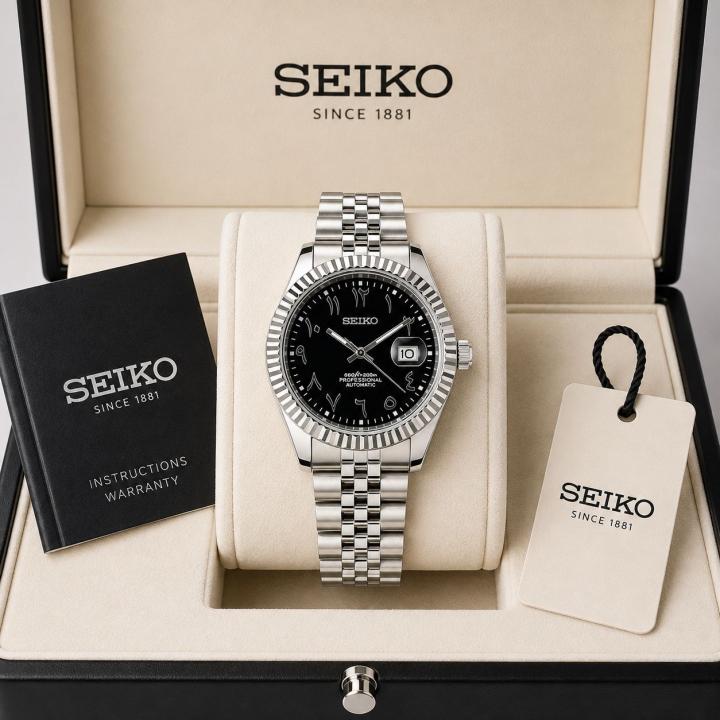 SEIKO MOD DATE JUST BLACK ARABIC DIAL 674