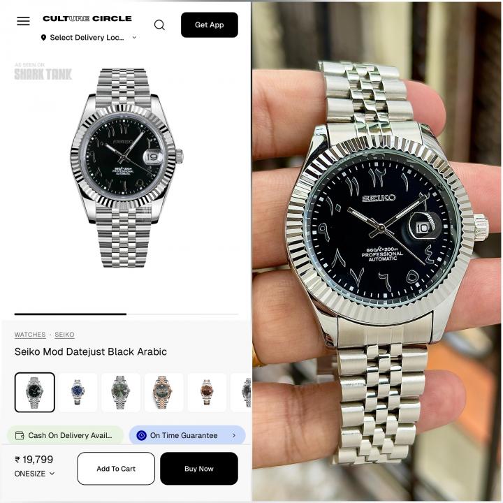 SEIKO MOD DATE JUST BLACK ARABIC DIAL 674